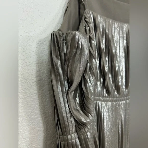 Banana Republic Size 8 Gunmetal Pleated Midi Dress FESTIVE PARTY FORMAL - Picture 8 of 12